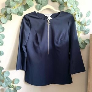 NWT TRINA TURK Versed Top in Navy Blue Size Small workwear casual 3/4 sleeve
